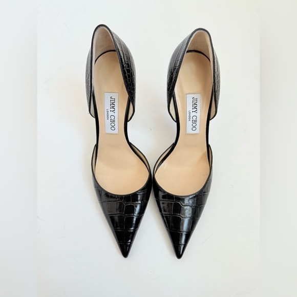 Jimmy Choo Black Leather Crocodile Embossed Addison D’orsay pumps EU 39.5 - Picture 2 of 7